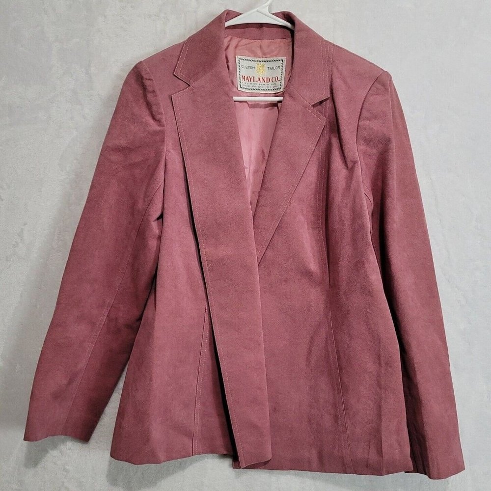 Vintage Custom Tailor Mayland Co. Women's Pink Suede Open Front Jacket Size M/L